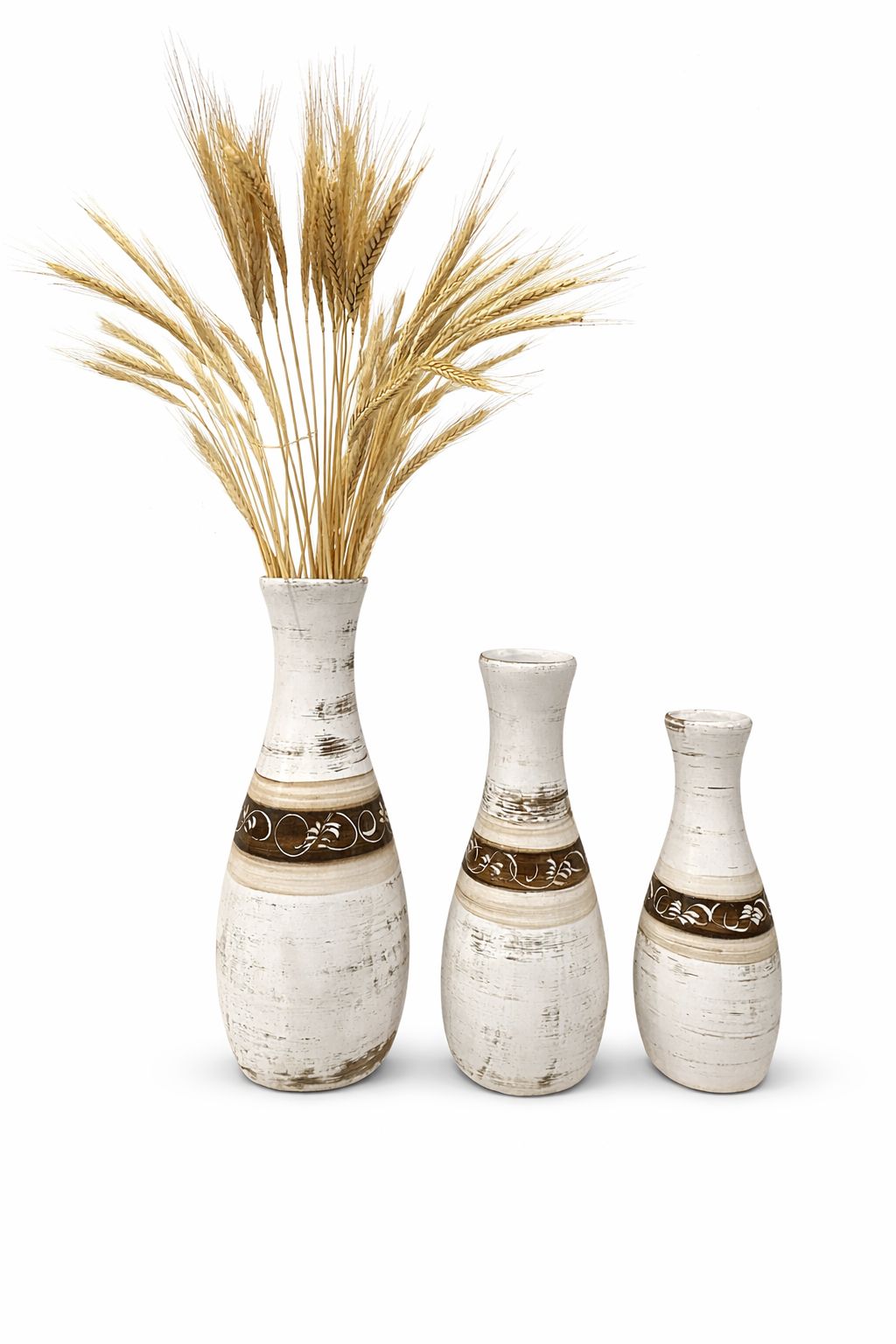 Conjunto de Vasos Decorativos em Cerâmica Rústica Elegance (3 Peças)