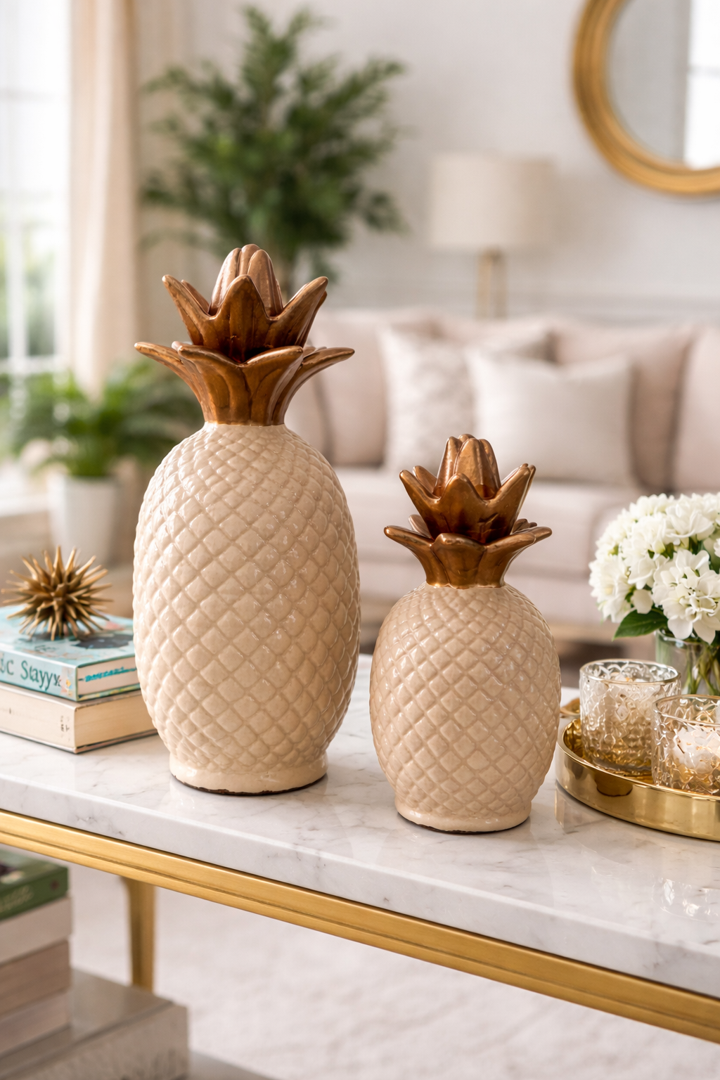 Conjunto de abacaxis decorativos