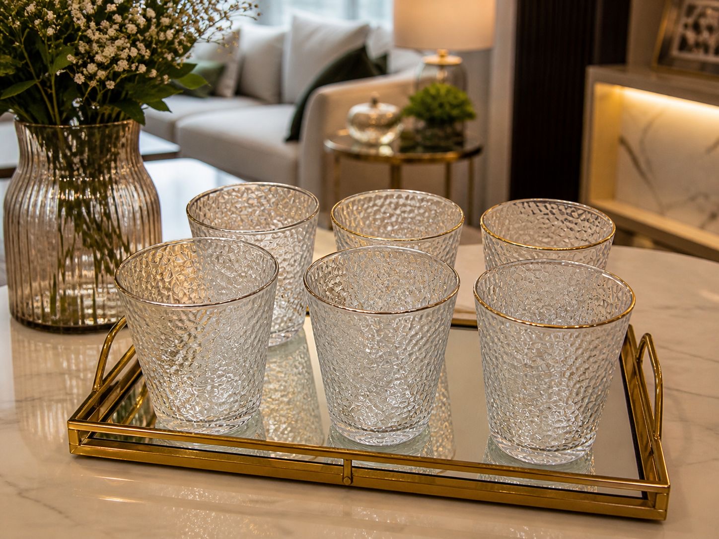 Conjunto Elegance Gold de Copos Texturizados em Vidro - 6 Peças