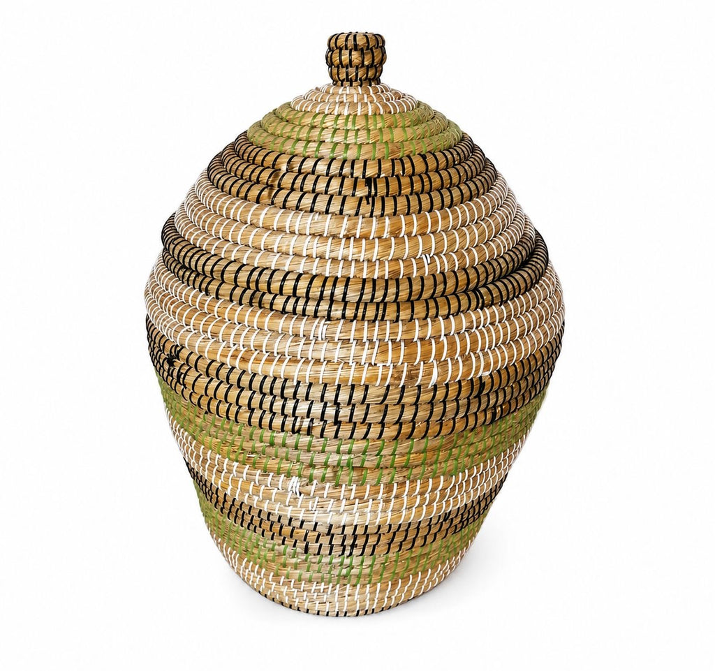 Cesto Decorativo Artesanal com Tampa - Fibra Natural Trançada