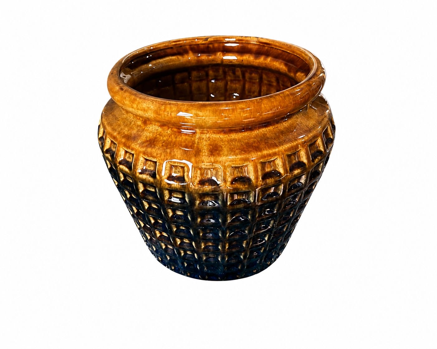 Vaso Decorativo Premium em Cerâmica - Acabamento Degrade Âmbar e Azul