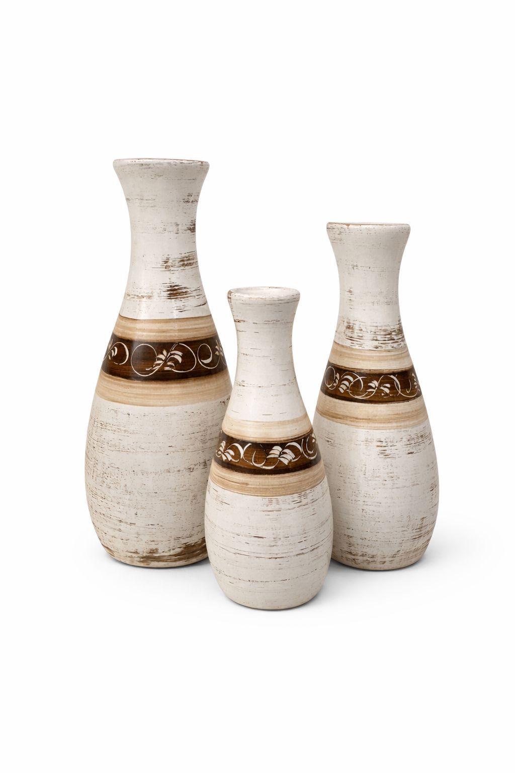 Conjunto de Vasos Decorativos em Cerâmica Rústica Elegance (3 Peças)