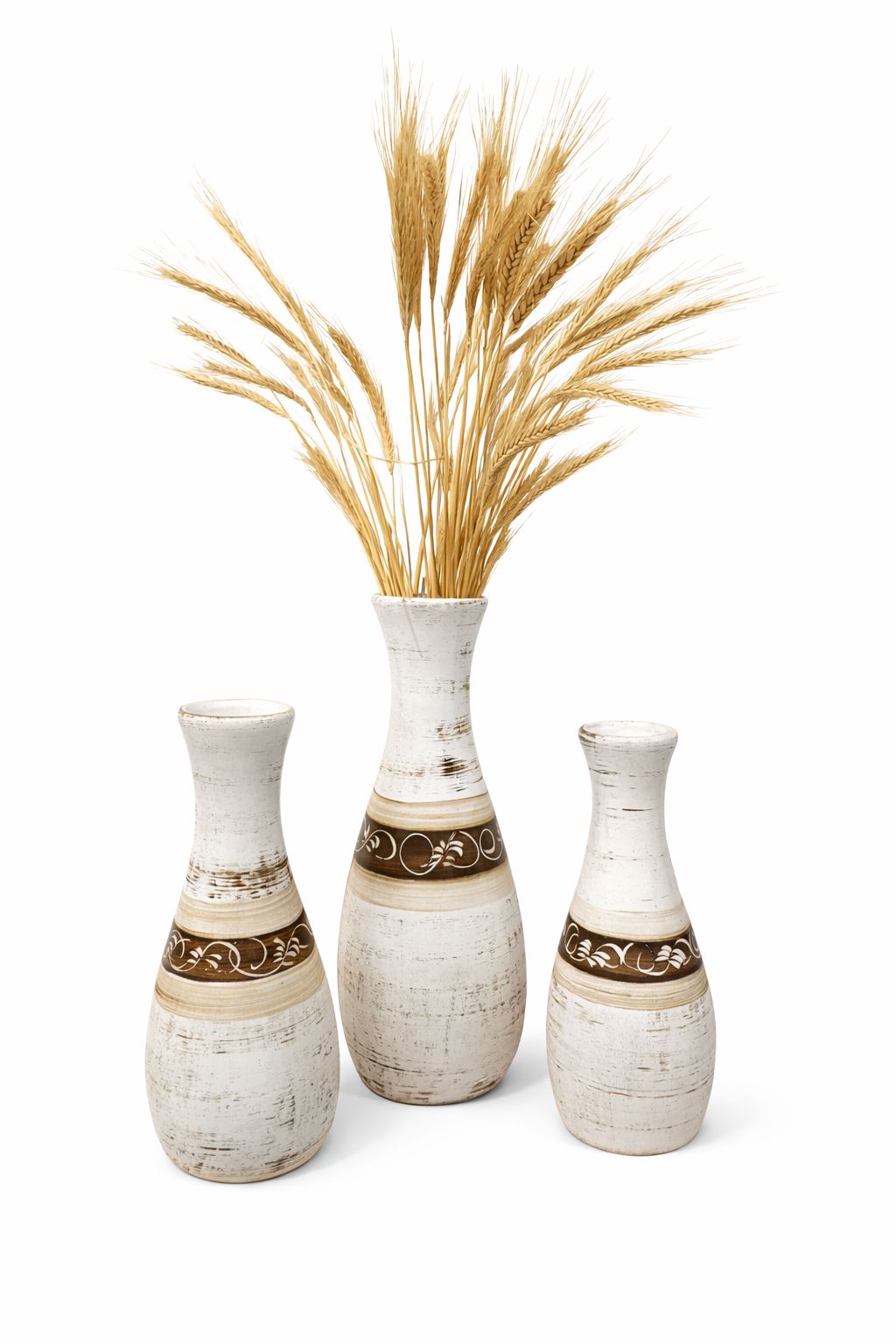 Conjunto de Vasos Decorativos em Cerâmica Rústica Elegance (3 Peças)