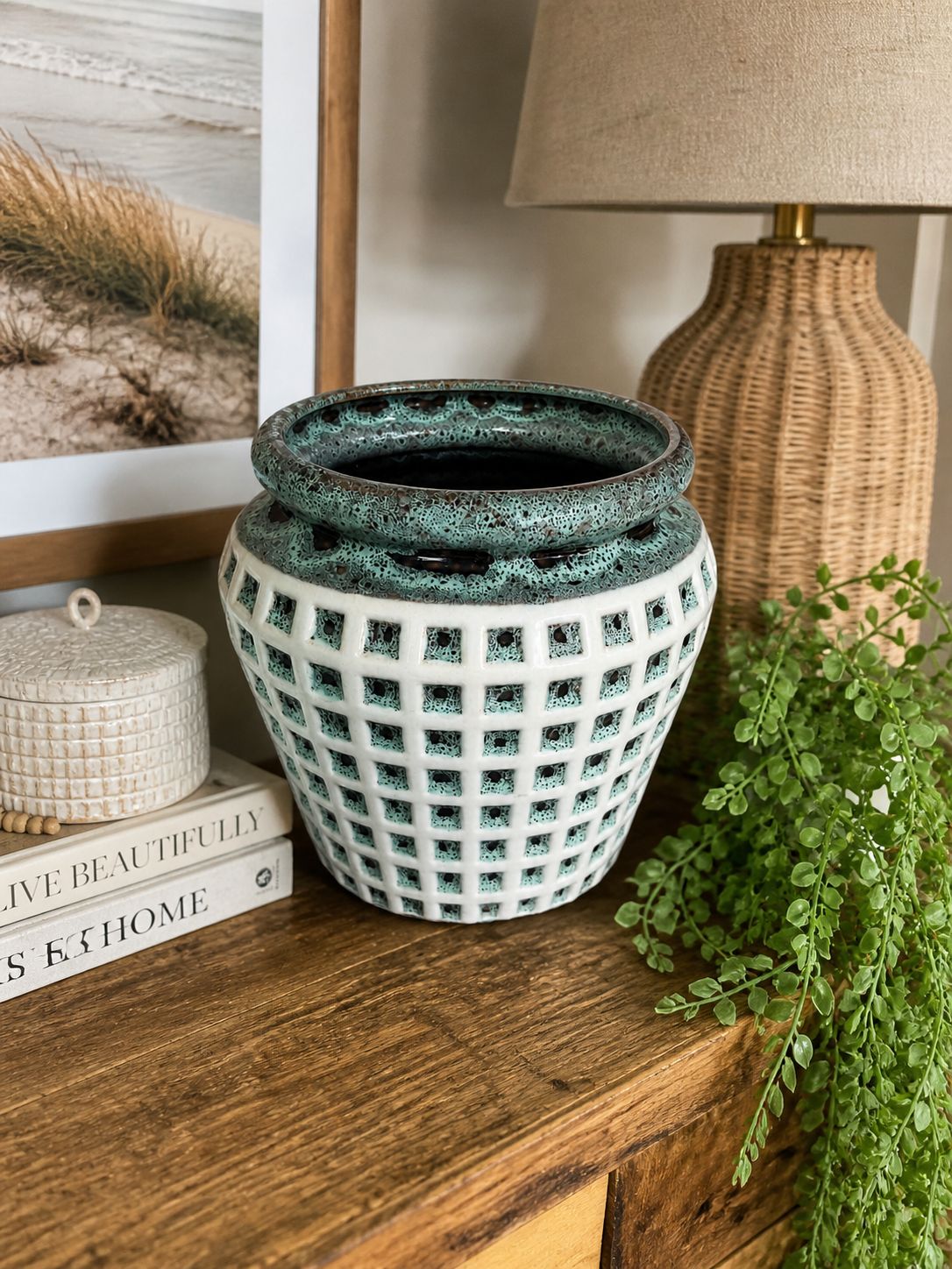 Vaso Decorativo Premium em Cerâmica - Design Texturizado Bicolor