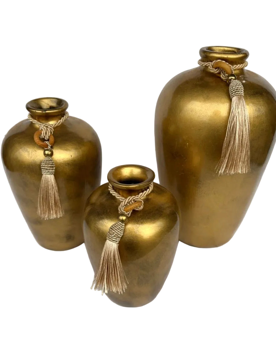 Trio Vasos Urnas Cerâmica Decorativas