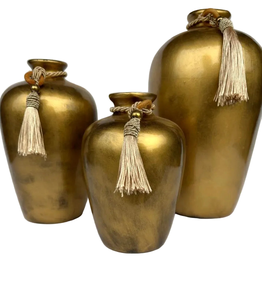Trio Vasos Urnas Cerâmica Decorativas