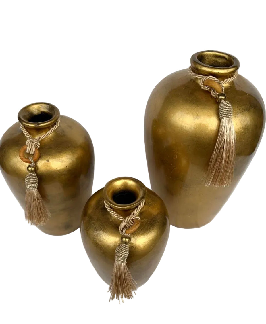 Trio Vasos Urnas Cerâmica Decorativas