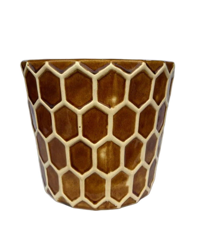 Vaso Cerâmica Geométrico Favo de Mel Marrom