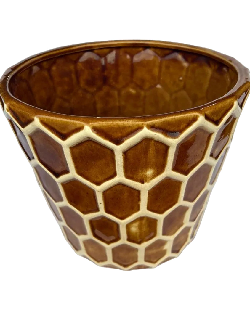 Vaso Cerâmica Geométrico Favo de Mel Marrom