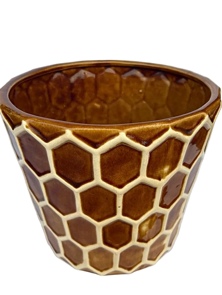 Vaso Cerâmica Geométrico Favo de Mel Marrom