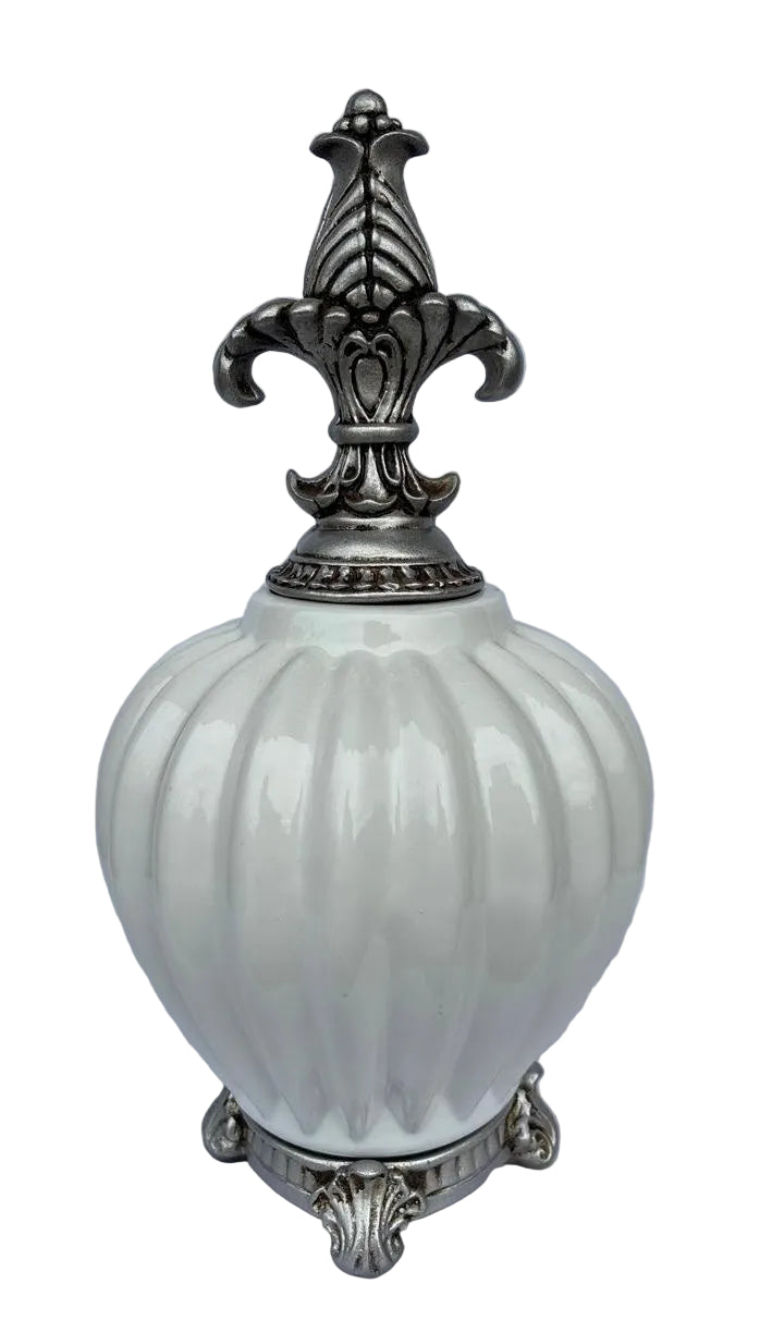 Vaso Cerâmica Canelado Off-white com Tampa