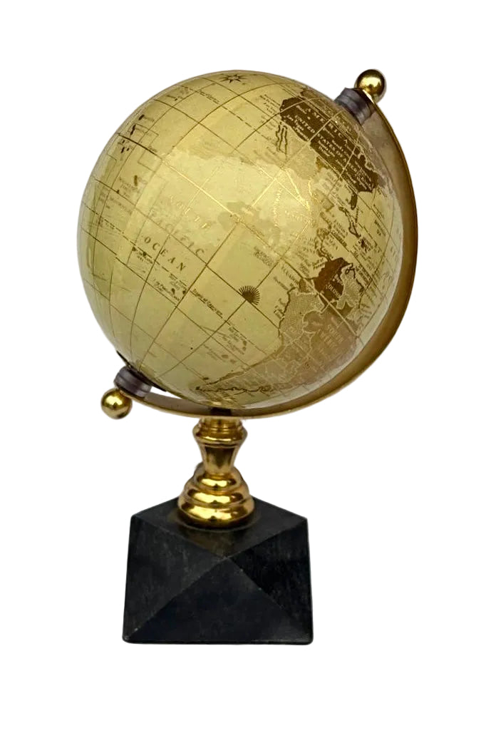 Globo Terrestre Decorativo Alumínio e Pedra Preto/Dourado
