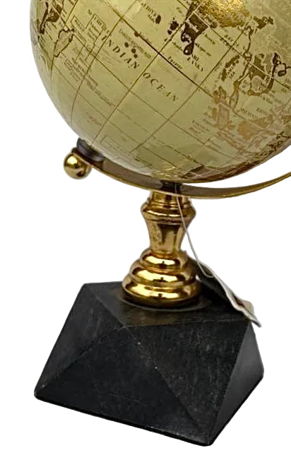 Globo Terrestre Decorativo Alumínio e Pedra Preto/Dourado