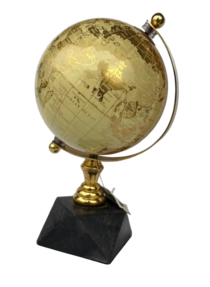 Globo Terrestre Decorativo Alumínio e Pedra Preto/Dourado