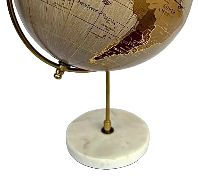 Globo Terrestre Decorativo Metal e Mármore Branco