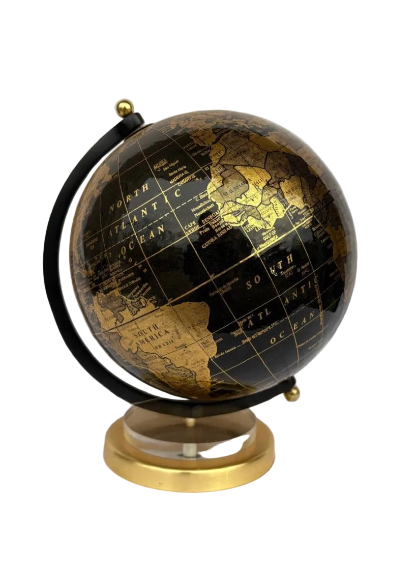 Globo Terrestre Decorativo Acrílico e Alumínio Dourado