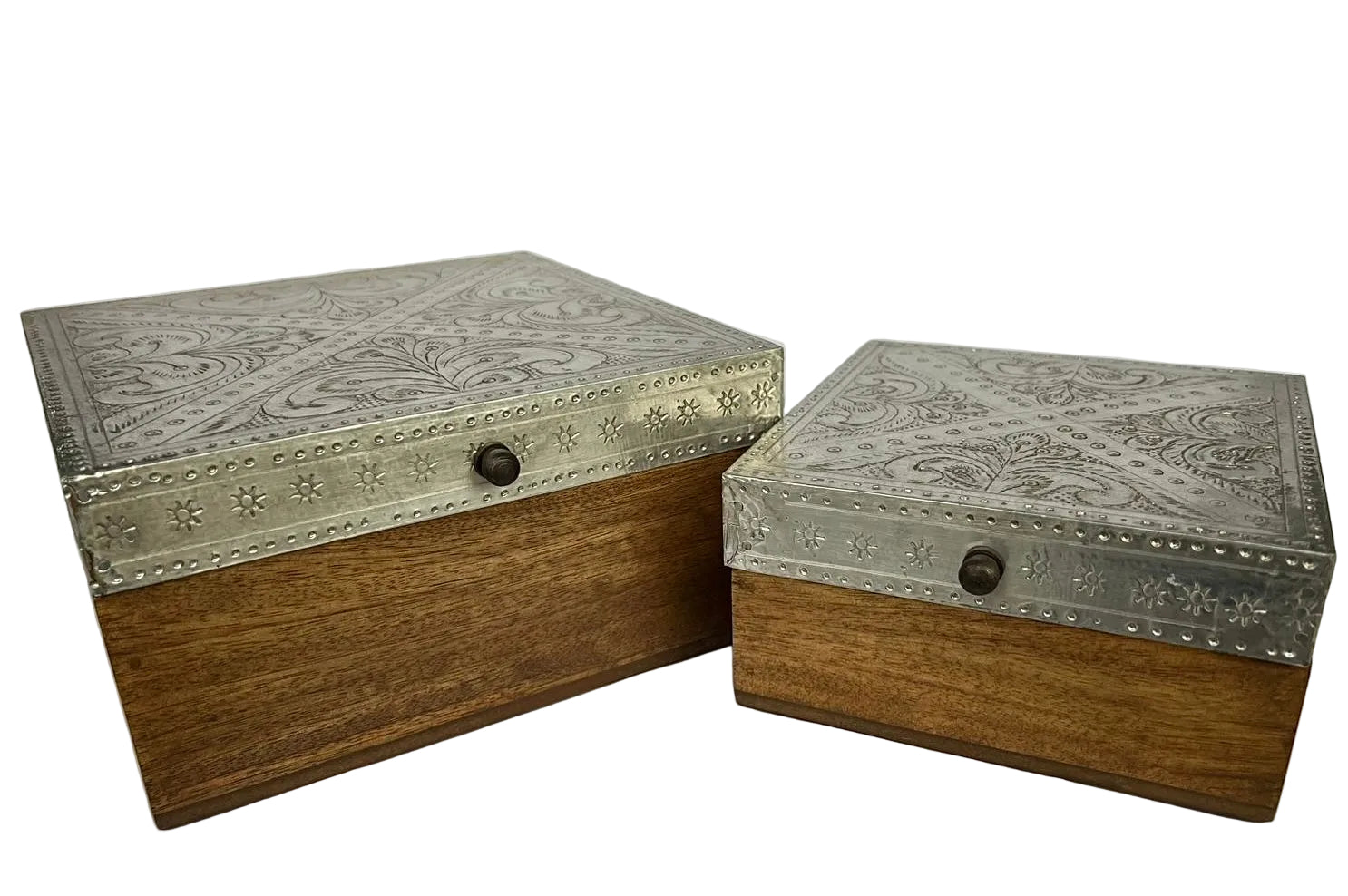 Conjunto de Caixas Decorativas de Madeira com Aplique em Latão