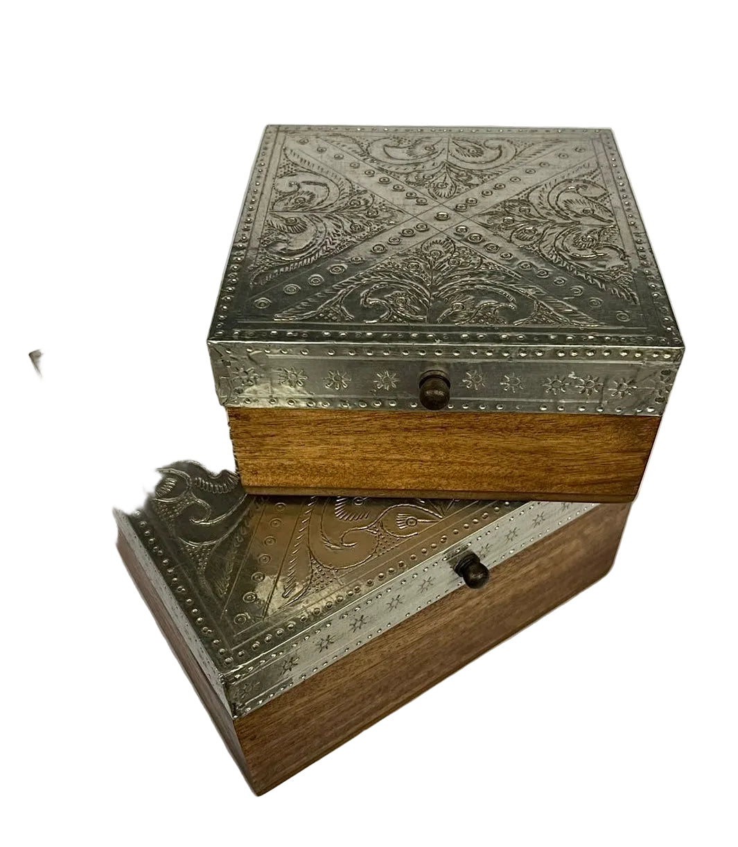 Conjunto de Caixas Decorativas de Madeira com Aplique em Latão