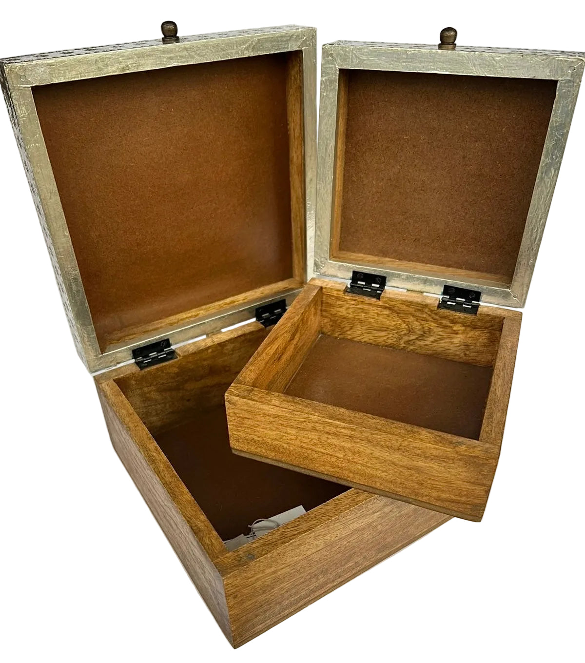 Conjunto de Caixas Decorativas de Madeira com Aplique em Latão