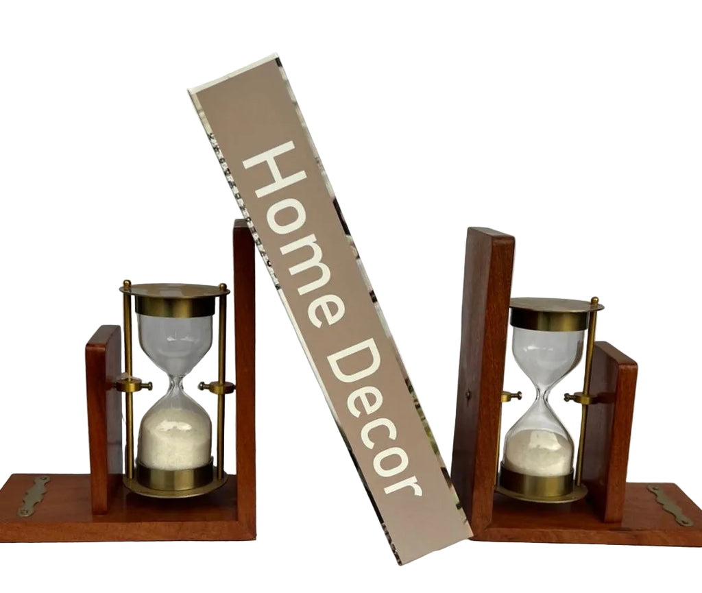 Porta livros decorativo de ampulheta com aço Inox e madeira