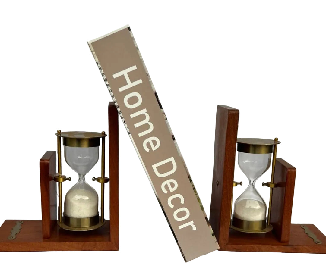 Porta livros decorativo de ampulheta com aço Inox e madeira