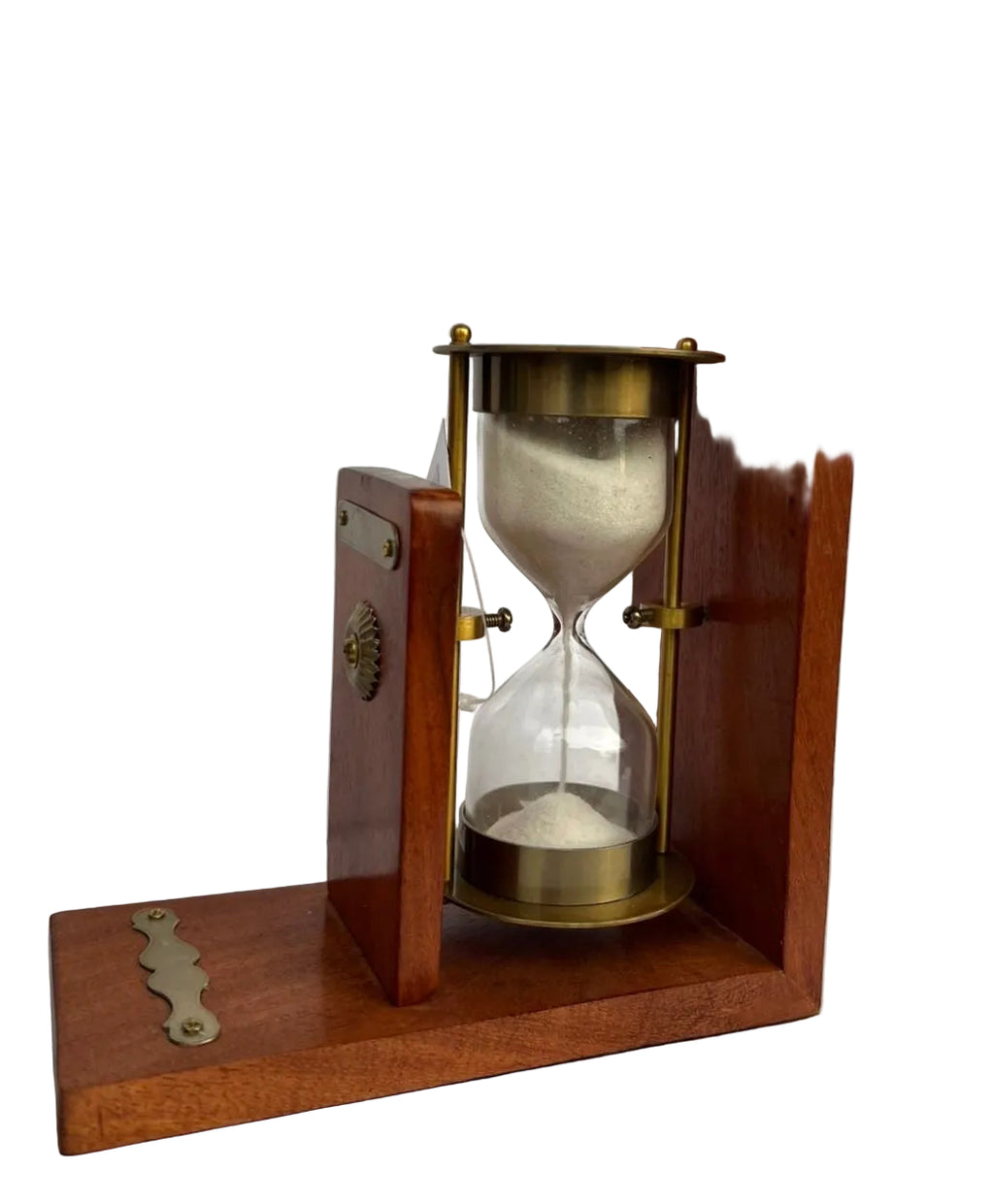 Porta livros decorativo de ampulheta com aço Inox e madeira