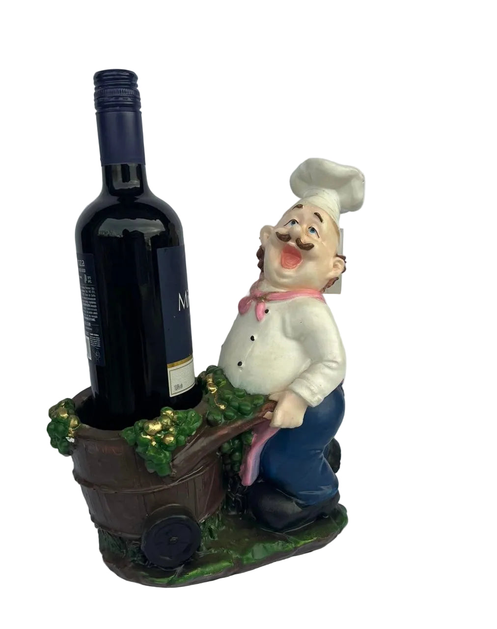 Porta Vinho Cozinheiro Grande com Carrinho Decorativo Resina