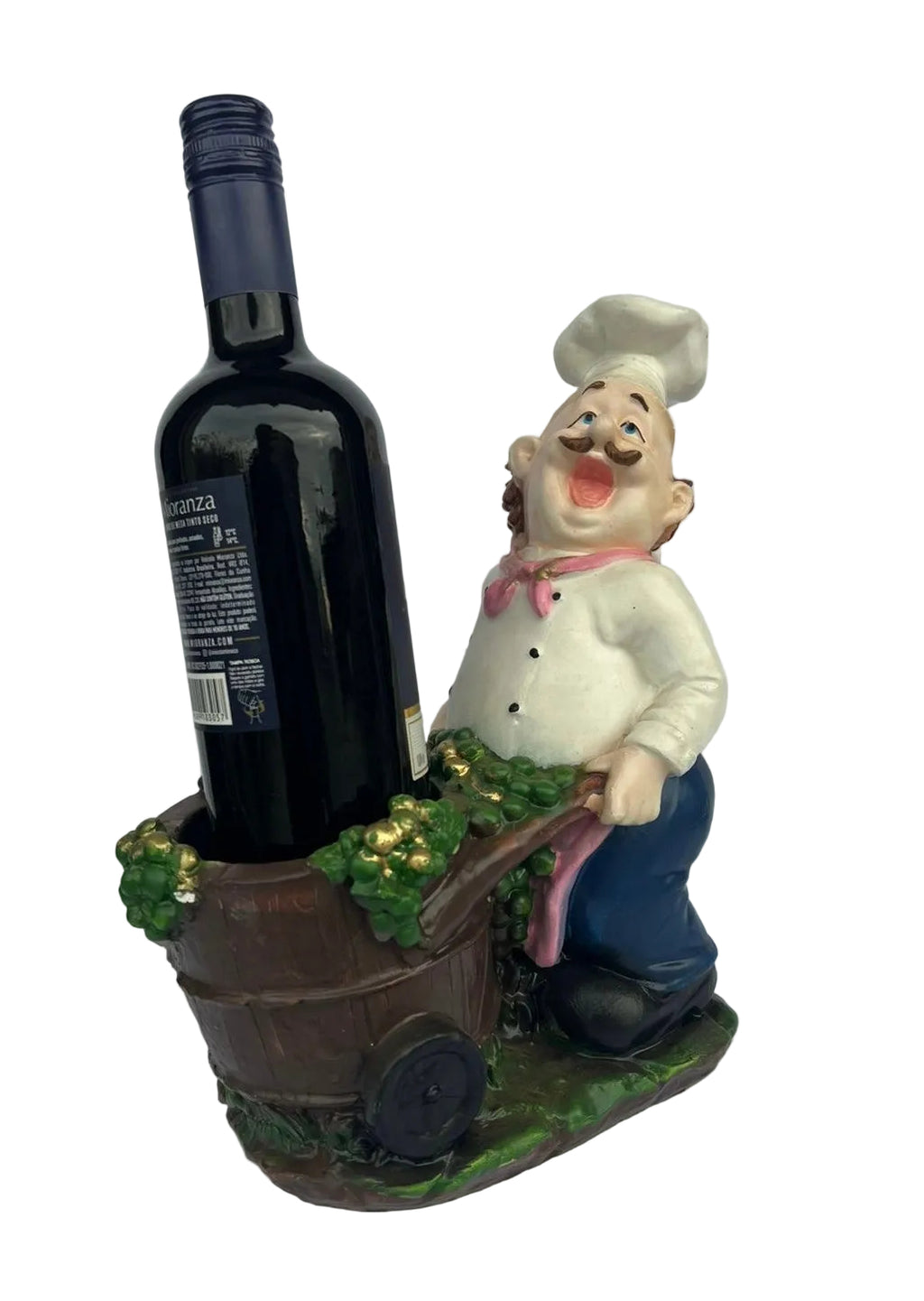 Porta Vinho Cozinheiro Grande com Carrinho Decorativo Resina