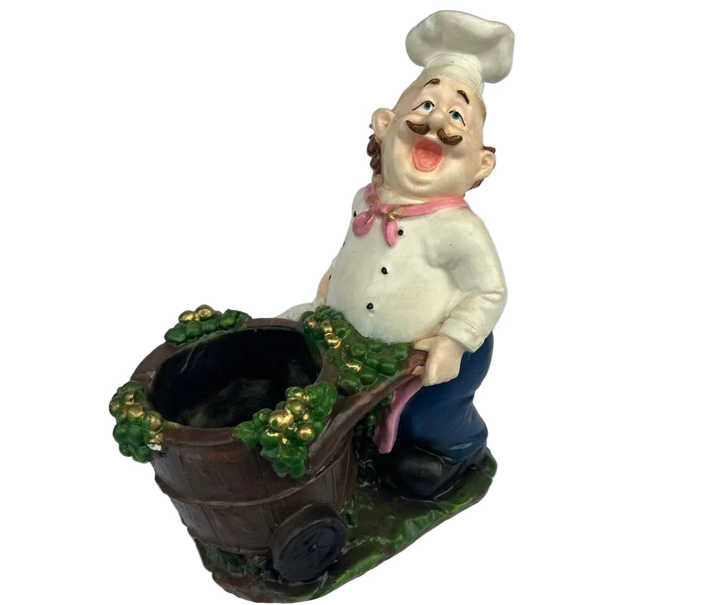 Porta Vinho Cozinheiro Grande com Carrinho Decorativo Resina
