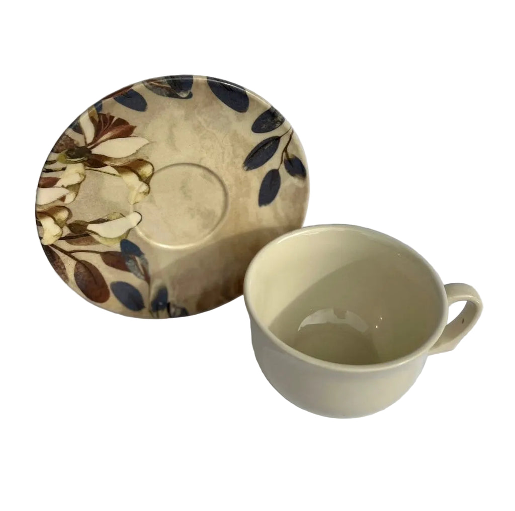 Conjunto 6 Xícara Café Cru e Pires Cerâmica