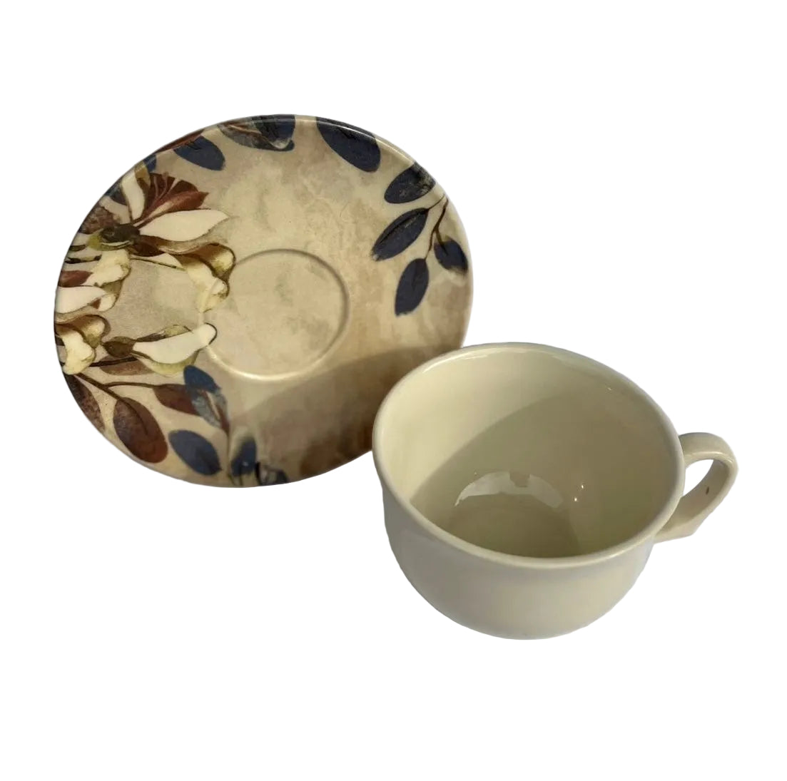 Conjunto 6 Xícara Café Cru e Pires Cerâmica