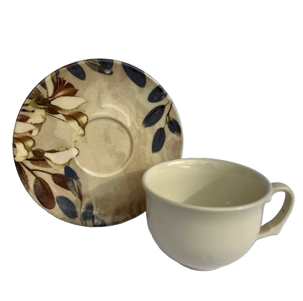 Conjunto 6 Xícara Café Cru e Pires Cerâmica