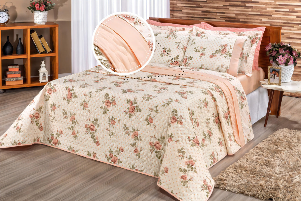 Cobre leito requinte floral - Queen